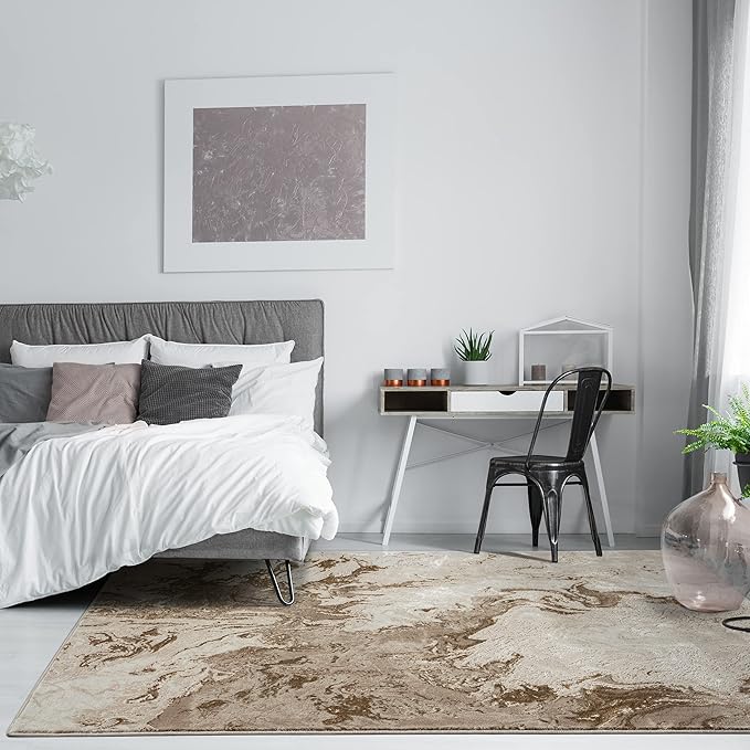 LUXE WEAVERS Marble Swirl Abstract Area Rug, Beige 2x3