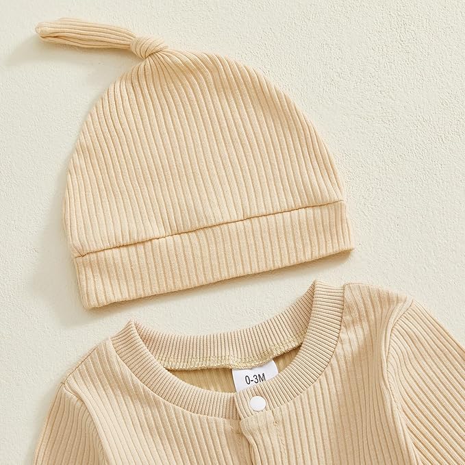 Infant Boys Fall Clothes Newborn Baby Romper Hat Stripe Knit Long Sleeve Bodysuit Jumpsuit Baby Going Home Outfit