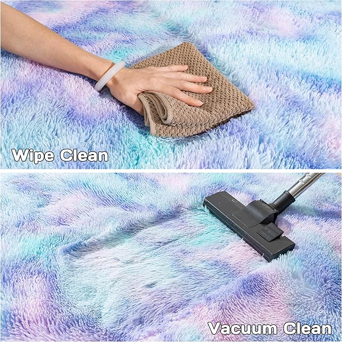 Round Fluffy 5FT Tie-dye Blue - Super Soft Circle Rug for Kids Room - Shaggy Circular Rug for Nursery - Furry Carpet for Boys Girls Room