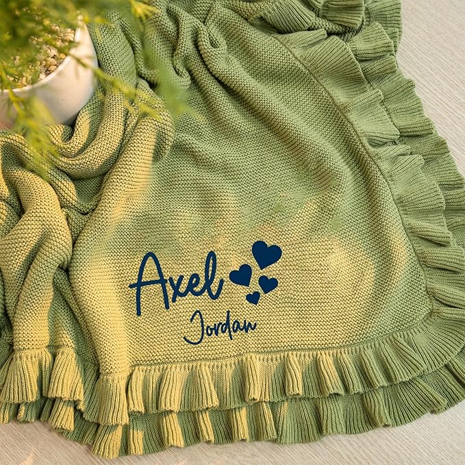 Luxury Personalized Baby Blanket, Soft Breathable Cotton Knit, Custom Embroidered Name Blanket, Newborn Baby Gift, Baby Shower Present, Gifts for New Mom, Baby Girl & Boy Style 3