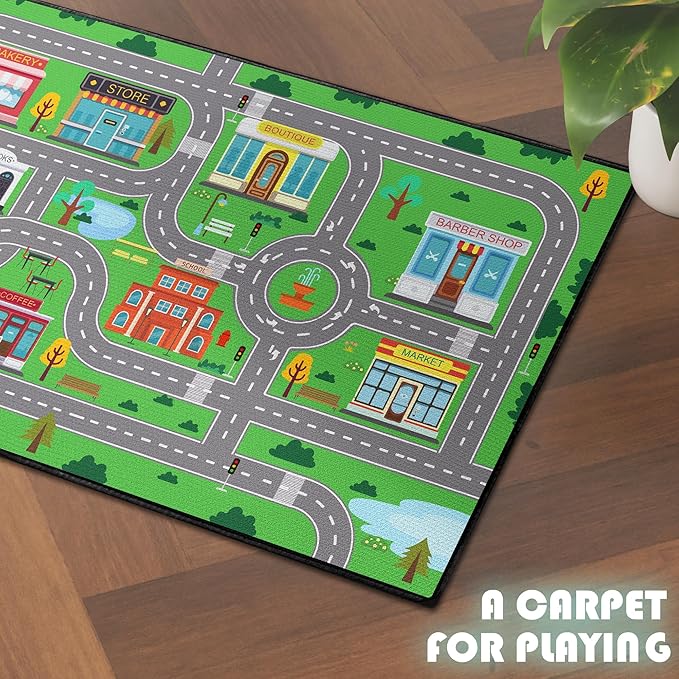 Play Rug for Playroom 59"x39" Car Mat Town City Road Map for Bedroom Fun Car Play Area Carpet Non-Slip Washable