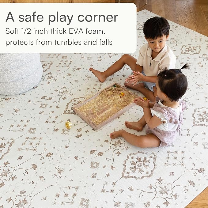 Lillefolk Baby Play Mat for Floor – 6x8ft Vintage Coffee | Soft Non Toxic Premium EVA Foam Tiles for Tummy Time, Crawling & Playroom – Waterproof Floor Mat for Babies & Toddlers (12 Tiles)