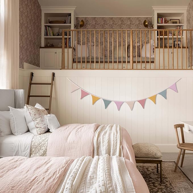 Pennant Banner Flags,Infant and toddler room decoration pennant,for Nursery Decor Baby Birthday Boho Wedding Shower Party Event (Color Purple Banner)