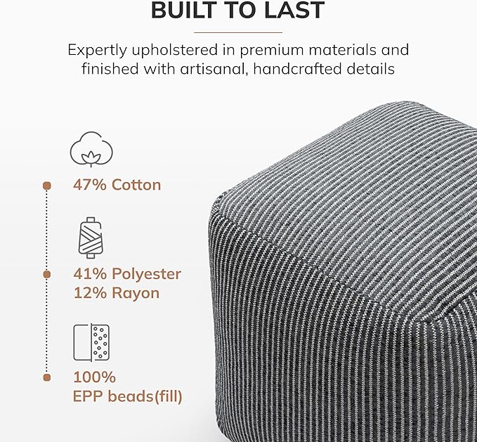 Anji Mountain 100% Handmade & Handcrafted Comfortable Home Décor Pouf Ottoman Footrest for Living Room, Bedroom, Nursery, Kidsroom, Patio Furniture - (20" x 20" x 20" - Gray Maze)