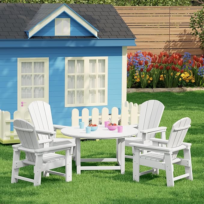 Costaelm Paradise Kids 5-Piece HDPE Outdoor Patio Round Dining Table and Chairs Set, White