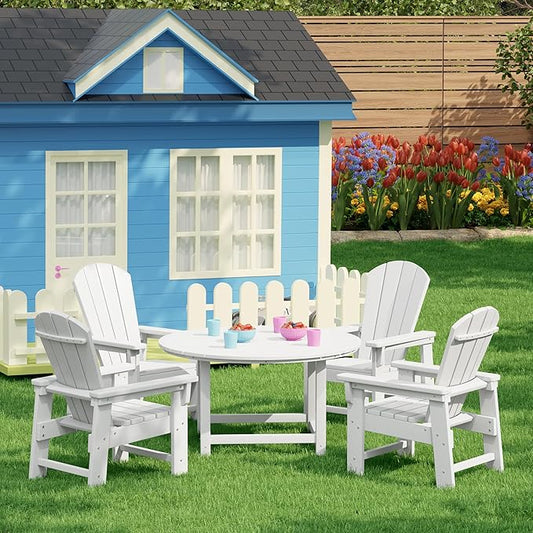Costaelm Paradise Kids 5-Piece HDPE Outdoor Patio Round Dining Table and Chairs Set, White