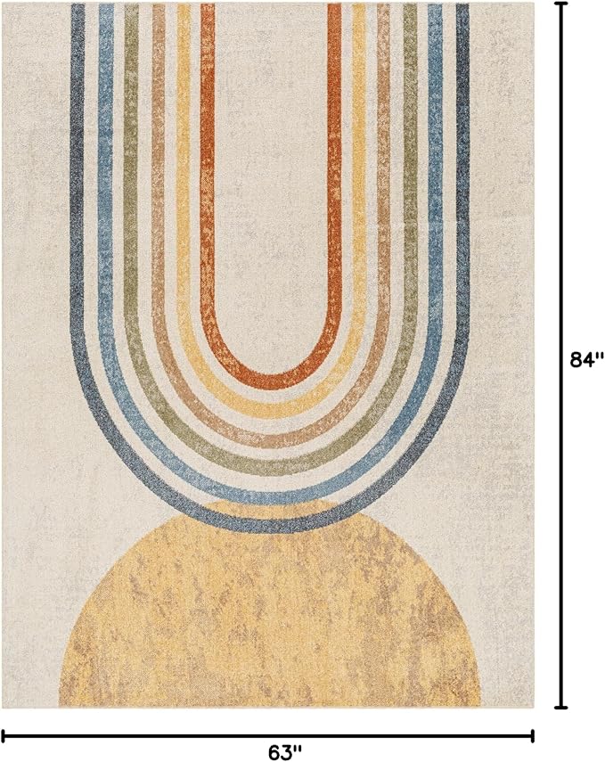 Mark&Day Washable Rugs, 5x7 Eliot Modern Beige Area Rug, Beige Orange Blue Carpet for Living Room, Bedroom or Kitchen (5'3" x 7', Machine Washable)