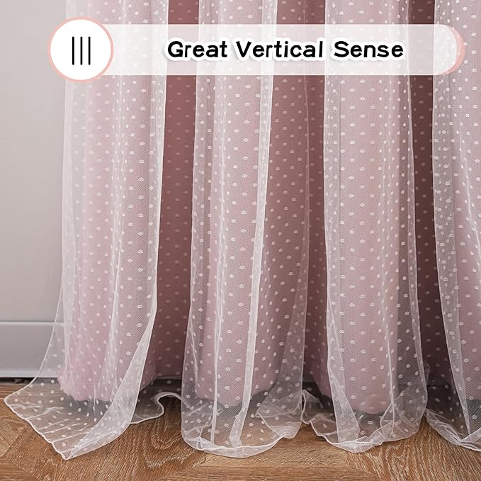 MYSKY HOME Pink Curtains for Girls Bedroom & Nursery Kids Blackout Cute 90 Inch Curtains Double Layer with Polka Dots Sheer, Grommet Tops, 52" Wide, 2 Panels