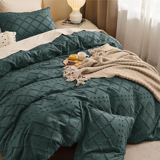 Bedsure Boho Duvet Cover King Size, Forest Green Breathable & Soft Boho Bedding, Machine Washable Comforter Cover for All Seasons, Includes 1 Duvet Cover 104"x90" with 2 Pillow Shams & Zipper Closure
