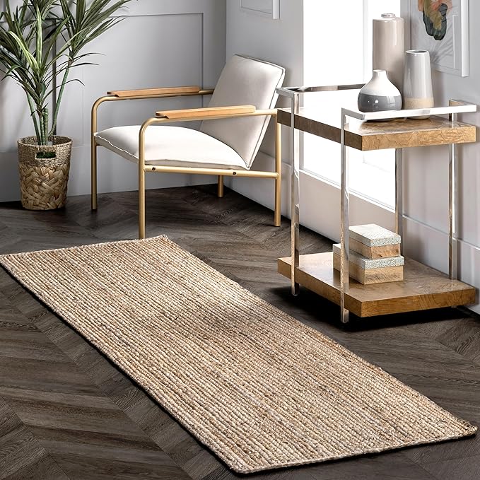 nuLOOM 2x10 Rigo Jute Hand Woven Area Rug, Natural, Solid Farmhouse Design, Natural Fiber, For Bedroom, Living Room, Dining Room, Hallway, Office, Kitchen, Entryway