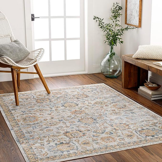 Mark&Day Washable Rugs, 2x3 Eskridge Traditional Burnt Orange Area Rug, Orange Blue Beige Carpet for Living Room, Bedroom or Kitchen (2' x 3', Machine Washable)