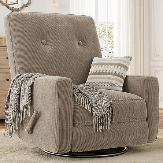GarveeHome Recliner Chairs, Swivel Rocker Recliner, Glider Recliner Nursery Chair, 360 Swivel Glider Rocking Chair for Living Room, Bedroom, Office, RV, Small Spaces, Corduroy, Khaki