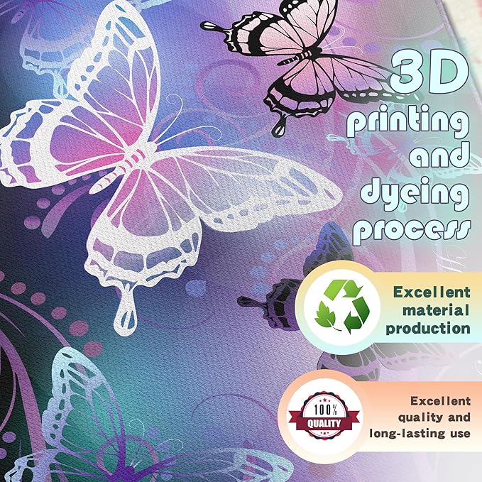 Beautiful Butterfly Fantasy Rug for Playroom Girls Bedroom Colorful Rainbow Butterfly Decor Area Carpet 3x4 Purple Mat 3D Printed Non-Slip Washable