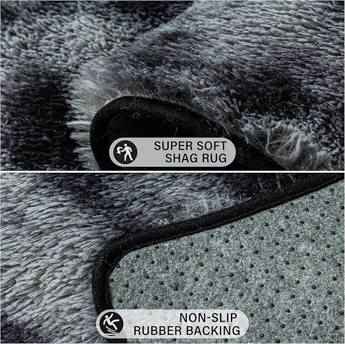Black Area Rugs 4x6 for Living Room, Shag Rug Washable Non-Slip Large Area Rug Super Soft Indoor Fuzzy Carpet Fluffy Rugs for Bedroom Home Aesthetic Decor