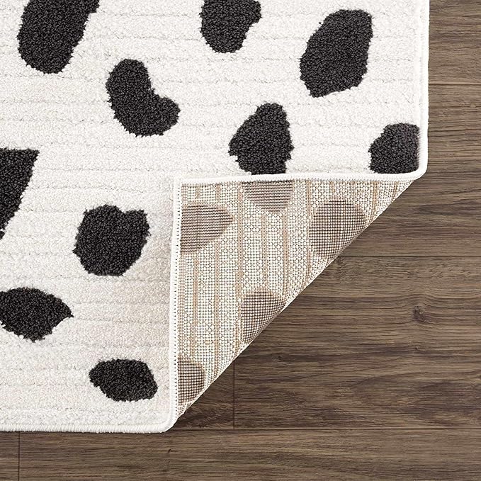 Hauteloom Tariffville Modern Animal Print Dalmatian Style Area Rug for Living Room, Bedroom, Kids Room, Nursery - High Pile Carpet - Black and White, Charcoal - 2' x 3'