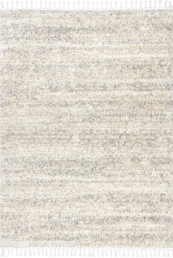 nuLOOM Brooke Shag Tasseled Area Rug - 7x9 Shag Area Rug Casual Ivory Rugs for Living Room Bedroom Dining Room Nursery