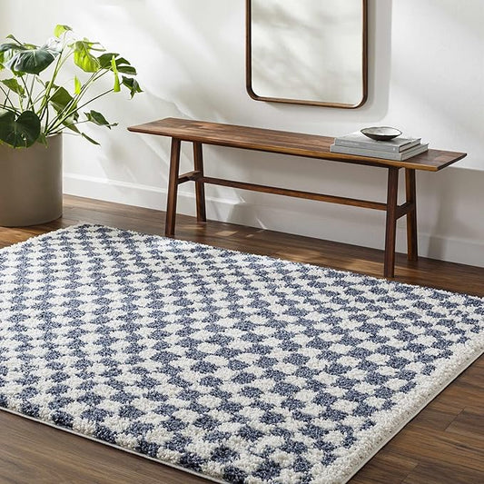 Hauteloom Kieu Living Room, Bedroom Area Rug - Contemporary - Plush Pile - White, Blue - 18" x 18" Sample