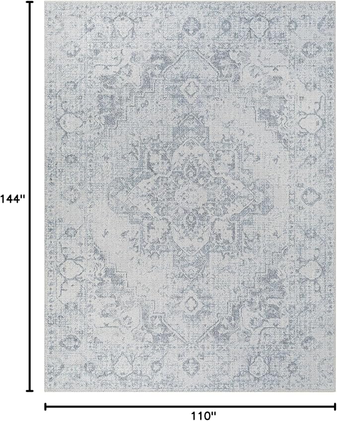 Mark&Day Washable Rugs, 9x12 Moya Traditional Navy Blue Area Rug, Blue Beige Grey Carpet for Living Room, Bedroom or Kitchen (9'2" x 12', Machine Washable)