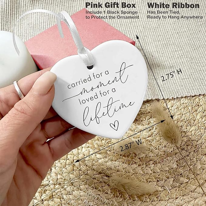 Heart Shaped Christmas Ornament-Miscarriage Sympathy Gift-Baby Memorial Infant Loss Remembrance Keepsake Carried for a Moment Child Loss Bereavement Ceramic Ornament with Gift Box
