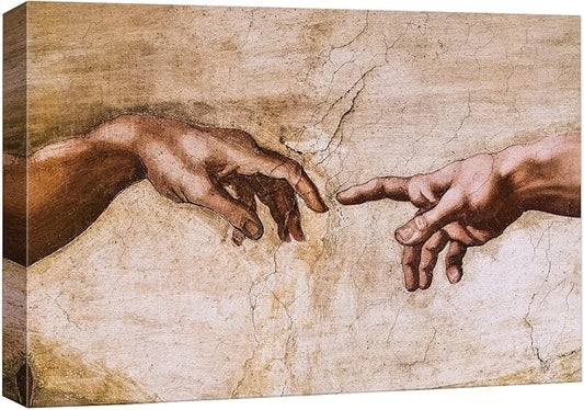 SIGNWIN Framed Canvas Wall Art Hands of God, Creation of Adam by Michelanglo Graffiti & Street Art Famous People Pop Art Modern Urban Multicolor for Living Room, Bedroom, Office - 16x24 inches