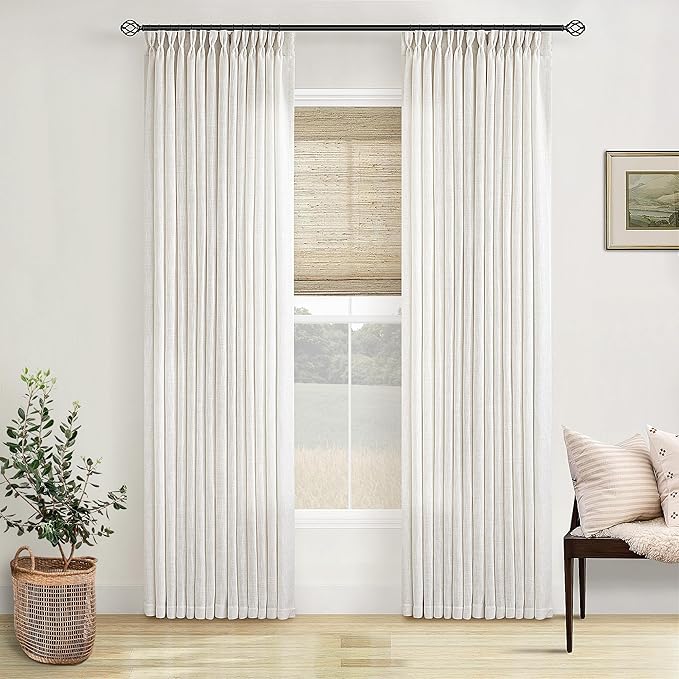 Natural Pinch Pleated Linen Curtains 78 Inches Long 2 Panels for Living Room Bedroom Memory Training Shaped Semi Sheer Pleat Drapes with Hooks Rings Light Filtering Window Curtain 40x78