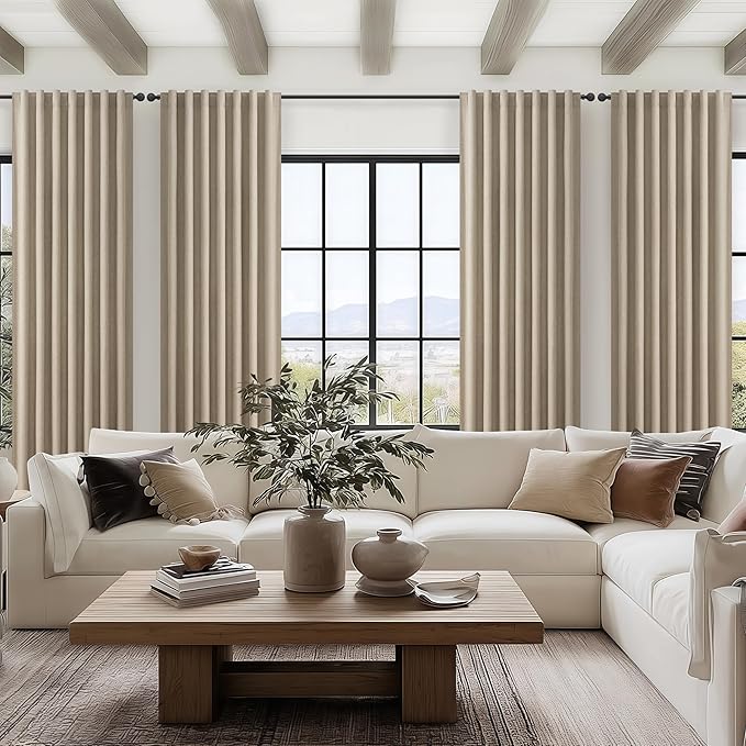 GreyBeige 108 Inch Curtains 2 Panel Set Burg Modern Decorative Dark Out Curtains for Bedroom Heat and Cold Blocking Window Coverings 9ft High Ceiling Drapes for Living Room with Hooks