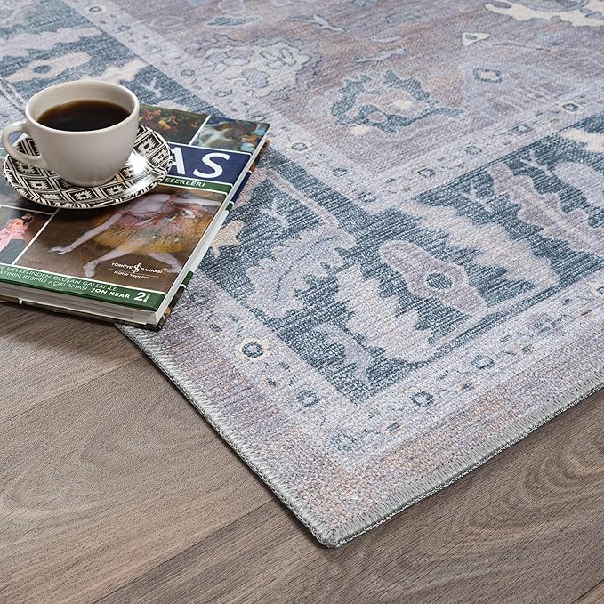 Fame Rugs Gray Modern Oushak Rug 8x10, Vintage Turkish Colorful Oriental Washable Antique Inspired Large Area Rugs, Luxury Living Room Bedroom (389GBB, 7'6 x 10')