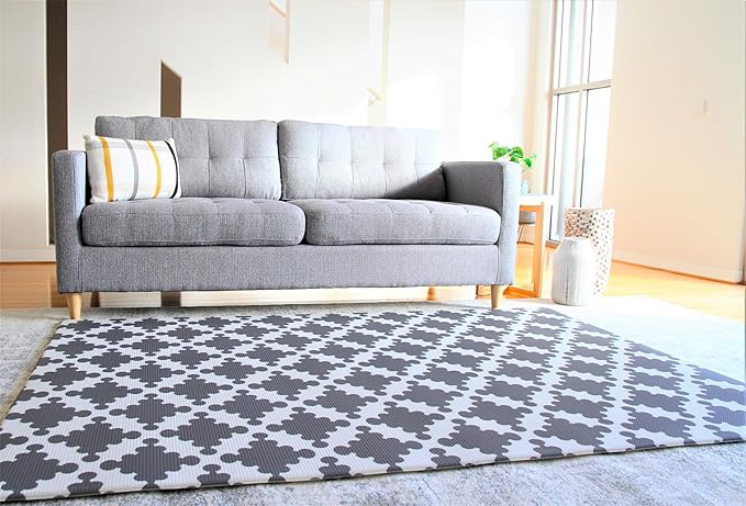 Cushmat Stylish Reversible Foam Play Mat (Large, Luxe Play - Charcoal Star) - Soft, Waterproof, Durable Play mat for Infants, Babies, Toddler, Kids & Grownup - 6.5ft x 4.5ft