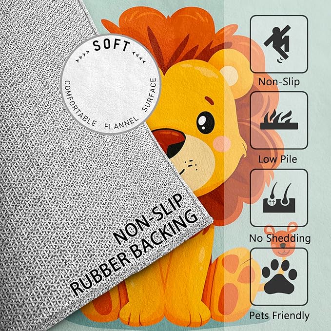 Lion Rug 5x7-3x5 Rug - Lion Rug - Cartoon Cute Zoo Animal Area Rug - Kids Baby Nursery Rugs - Safari Playroom Carpet - Home Decor
