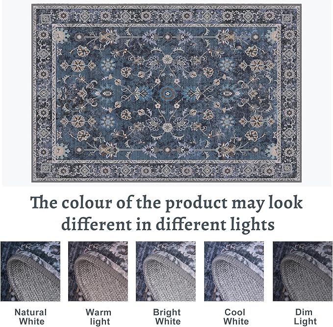 Tangsoo 2.6x10 Washable Runner Rug for Hallway Non Slip, Boho Floral Vintage Carpet Long Runner Rugs for Entryway Kitchen, Floor Low Pile Runners for Laundry Bedroom Alfombra Blue Black Farmhouse
