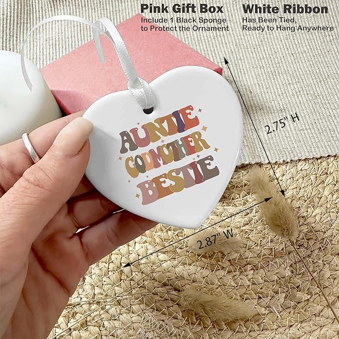 Heart Shaped Ornament-Godmother Proposal Gift for Aunt Best Friend Women-Christening Baptism Thank You Appreciation Present-Mother’s Day Christmas Keepsake Home Decor
