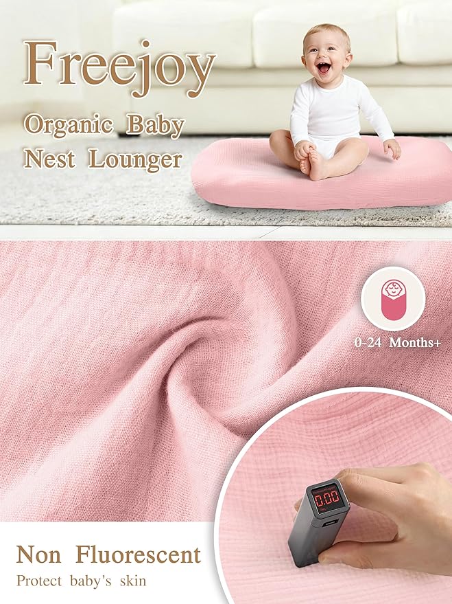 Freejoy Baby Lounger for Newborn, Portable Baby Nest, Soft Cotton Breathable Washable Infant Lounger for Home and Travel (Pink)