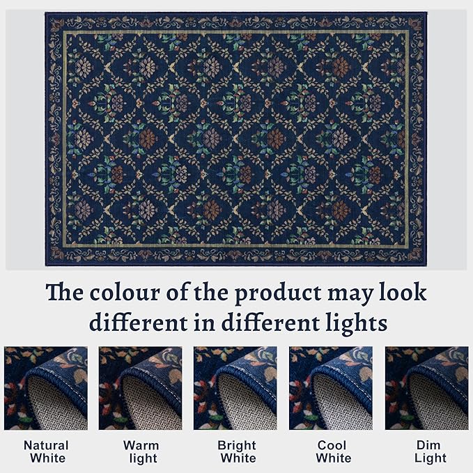Tangsoo 5x7 Washable Area Rug, Non Slip Moroccan Trellis Blue Floral Indoor Rug, Soft Low Pile Floor Carpet for Living Room, Bedroom, Dining Room, Pet & Child Friendly Room Decor, Easy to Clean
