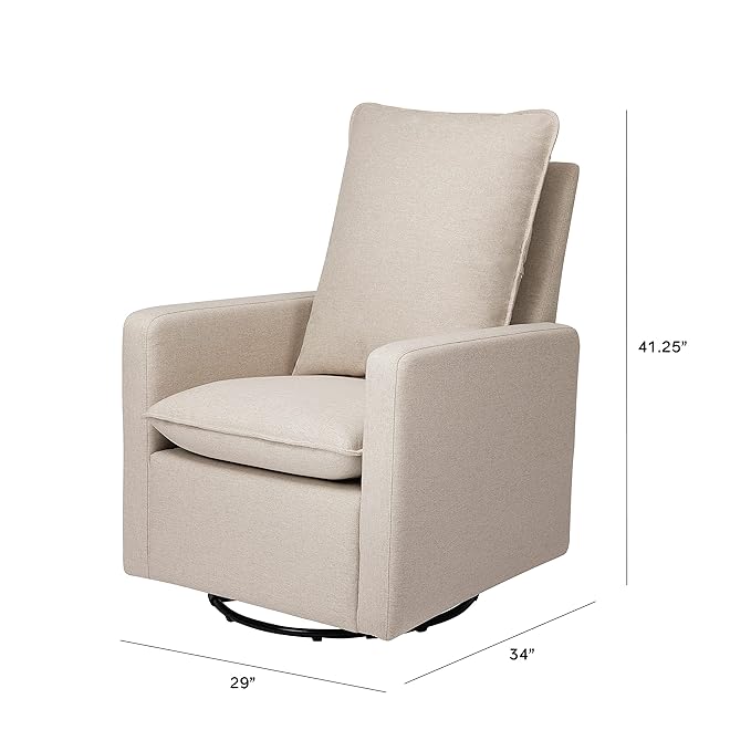 Babyletto Cali Pillowback Swivel Glider in Performance Beach Eco-Weave, Water Repellent & Stain Resistant, Greenguard Gold and CertiPUR-US Certified