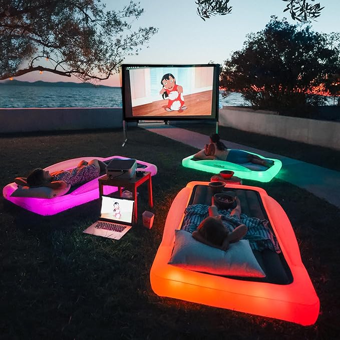Inflatable Toddler Travel Bed with Safety Bumpers LED Lights with Remote Portable Toddler Bed Kids Air Mattress Toddler Air Mattress Blow Up Bed Glowing Halo of Light Make Fear Disappear