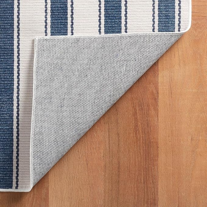 Dash & Albert Awning Stripe Blue Machine Washable Rug, 4 X 6 Feet, Blue Stripe Pattern
