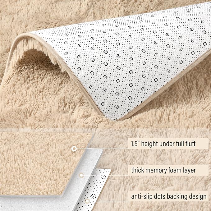 BENRON Fluffy Rugs for Living Room 6x9 Light Tan, Washable Large Area Rugs for Bedroom Dining Table Office Kids Nursery Room, Washable Indoor Floor Carpets
