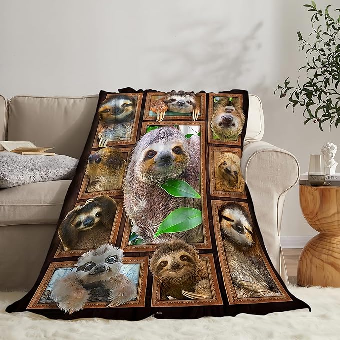 Sloth Throws - Soft Warm Cozy Fleece Blanket for Women, Men, Kids & Adults - 80"x60"