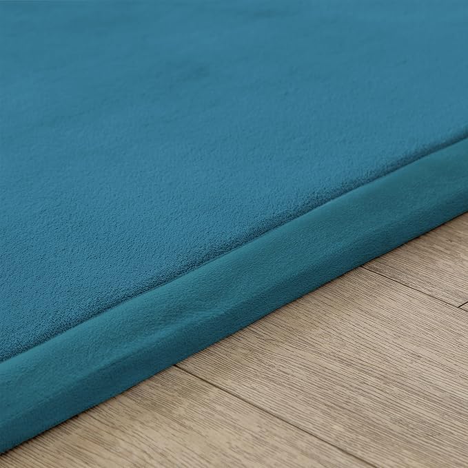 Loartee Coral Velvet Crawling Rug (4'9"x4'9", Blue) for Toddler Children Play Area Rug Yoga Mat Exercise Pad