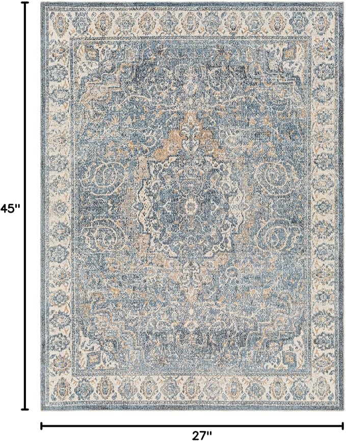 Mark&Day Washable Rugs, 2x4 Elsmore Traditional Navy Blue Area Rug, Blue Ivory Orange Carpet for Living Room, Bedroom or Kitchen (2'3" x 3'9", Machine Washable)
