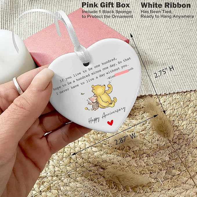 Heart Shaped Christmas Ornament-Wedding Gift for Couple Husband Wife Boyfriend Girlfriend-Anniversary Present-Romantic Ceramic Keepsake Decor Marriage Celebration