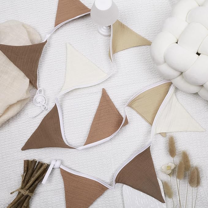 Pennant Banner Flags,Infant and toddler room decoration pennant,for Nursery Decor Baby Birthday Boho Wedding Shower Party Event (Beige triangular flag banner97)