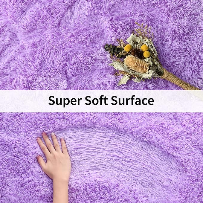 Merelax Fluffy Rug Shaggy Area Rug, Purple 2x3 Small Rugs for Bedroom, Mini Fuzzy Plush Kids Bedside Rug, Soft Non-Slip Entryway Throw Rugs Shag Catpet for Living Room Nursery Room Home Decor
