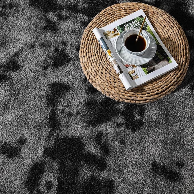 Large Soft Area Rugs for Living Room, 5 x 8 Ft Thickened Memory Foam Rug for Bedroom, Non-Slip Tie-Dyed Indoor Floor Carpet for Boys Girls Room Nursery Home Decor, Dark Grey
