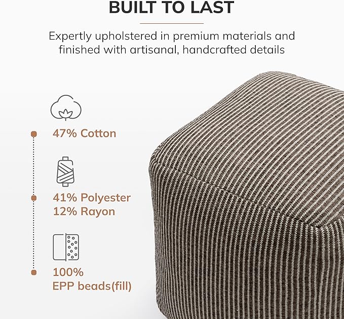 Anji Mountain 100% Handmade & Handcrafted Comfortable Home Décor Pouf Ottoman Footrest for Living Room, Bedroom, Nursery, Kidsroom, Patio Furniture - (20" x 20" x 20" - Mocha Bisque)