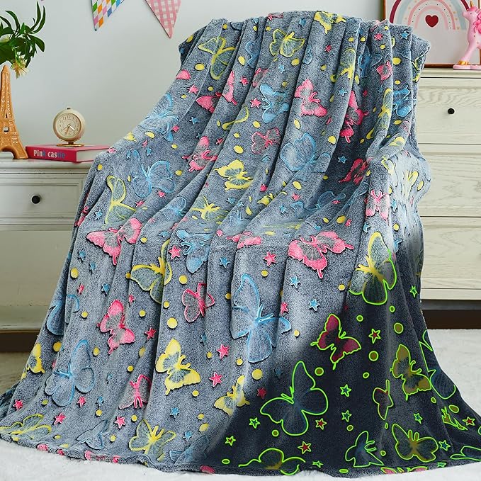 inhand Butterfly Toys for 2 3 4 5 6 7 8 9 10 Year Old Girls,Girl Birthday Gifts Glow in The Dark Blanket Soft Fleece Decorations for Kids Room（50"X60" Butterfly）