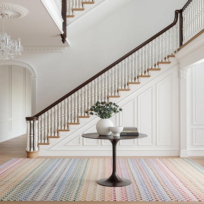 Dash & Albert Poppy Multi Machine Washable Rug, 5 X 8 Feet, Multicolored Geometric Pattern