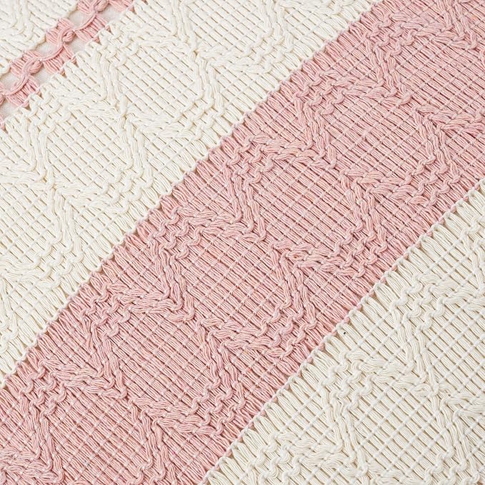 Fancy Homi Set of 2 Boho Pink Lumbar Decorative Throw Pillow Cover 12x20 Inch for Couch Bed Sofa Chair, Modern Organic Farmhouse Home Decor, Soft Cotton Cute Accent Rectangle Cushion Case