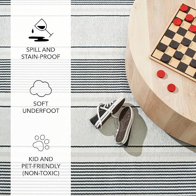 Dash & Albert Gunner Stripe Machine Washable Rug, 6 X 9 Feet, Grey Stripe Pattern