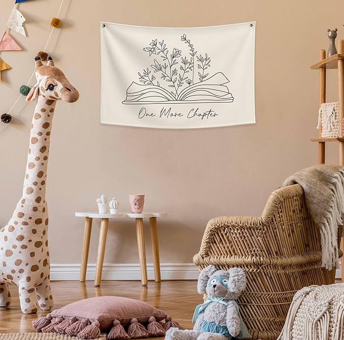 Classroom Kindergarten Preschool Homeschool Reading Room Wall Decor-Hanging Rectangular Canvas Banner Flag Poster Wall Sign Art-Back to School Gift for Boy Girl Kids Teen Book Lover-One More Chapter